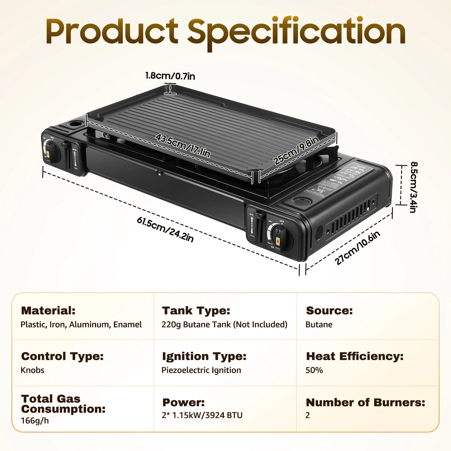 Ljustra Portable Dual Burner Camping Stove with Grill Tray and Case