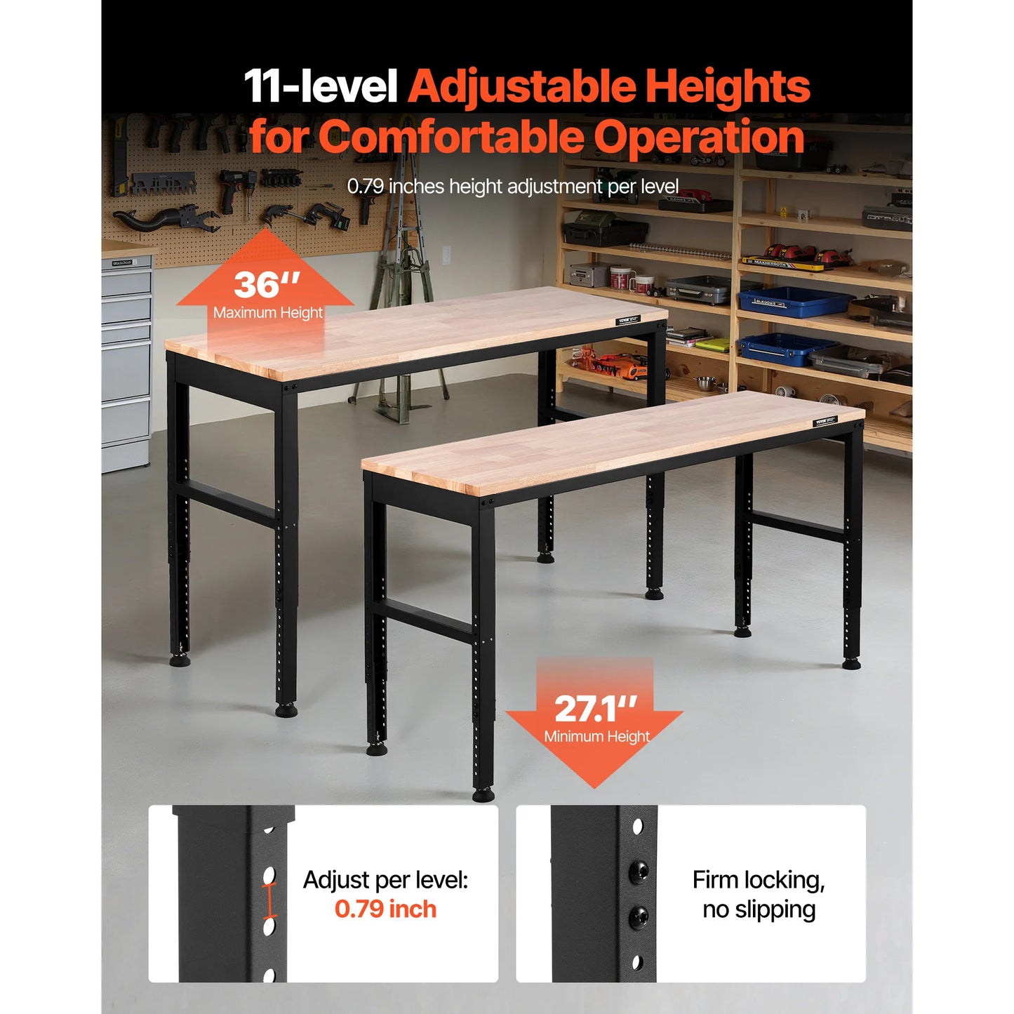 Ljustra Adjustable Workbench Heavy Duty Woodworking with Power Outlets