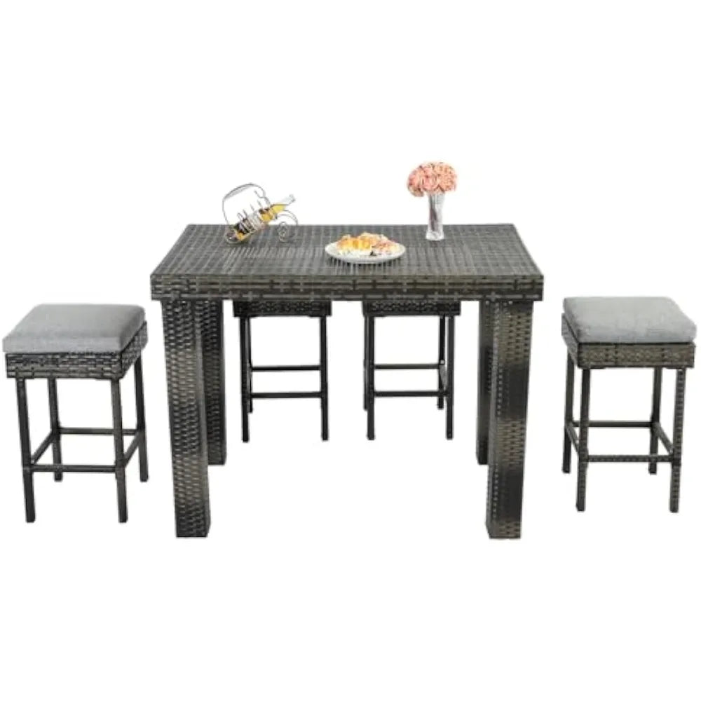 5-Piece Patio Dining Set Rattan Outdoor Table and Chairs for 4