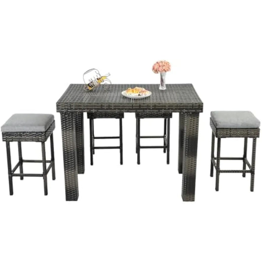 5-Piece Patio Dining Set Rattan Outdoor Table and Chairs for 4