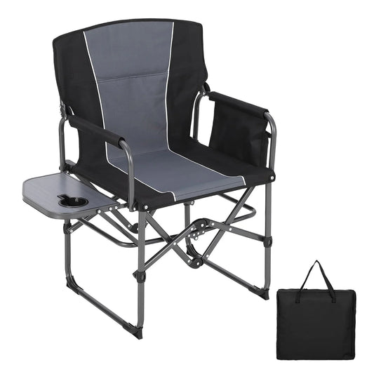 Folding Camping Chair with Side Table Pocket and Beverage Holder for Outdoors