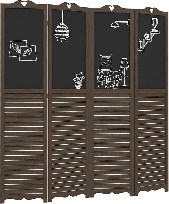 4-Panel Folding Room Divider with Blackboard Privacy Screen for Office Bedroom