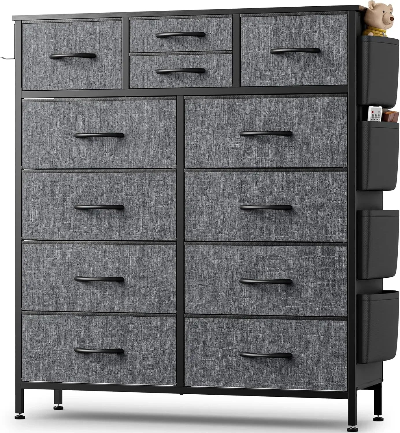 Dresser for Bedroom with 12 Drawers and Side Pockets for Storage