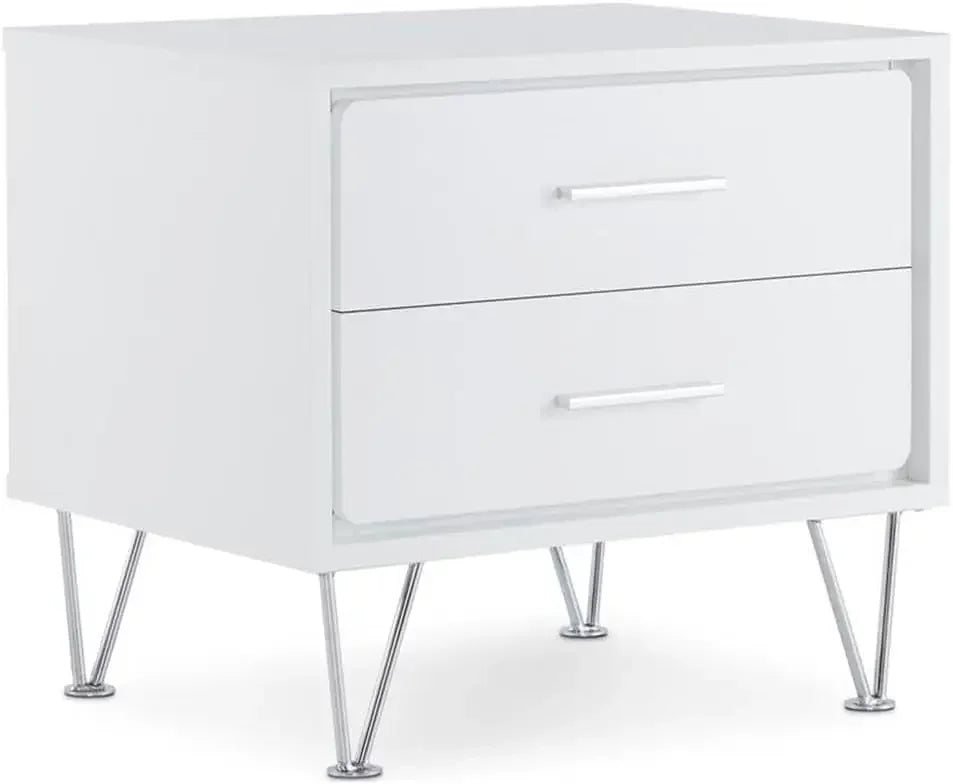 Ljustra Wooden Rectangular 2-Drawer Nightstand with V Shaped Legs