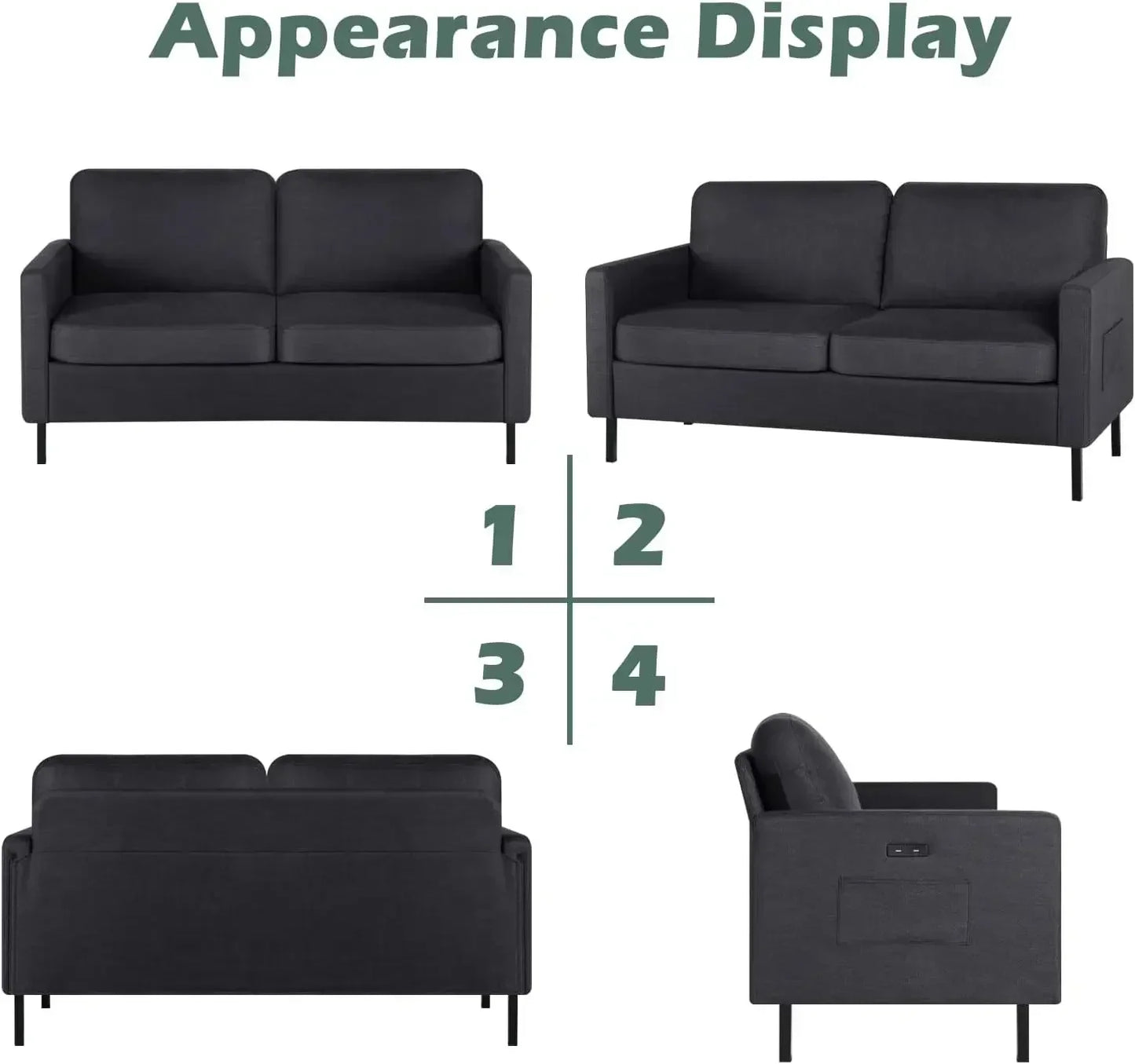 Ljustra 56" Loveseat Sofa with USB Ports Modern Small Couch