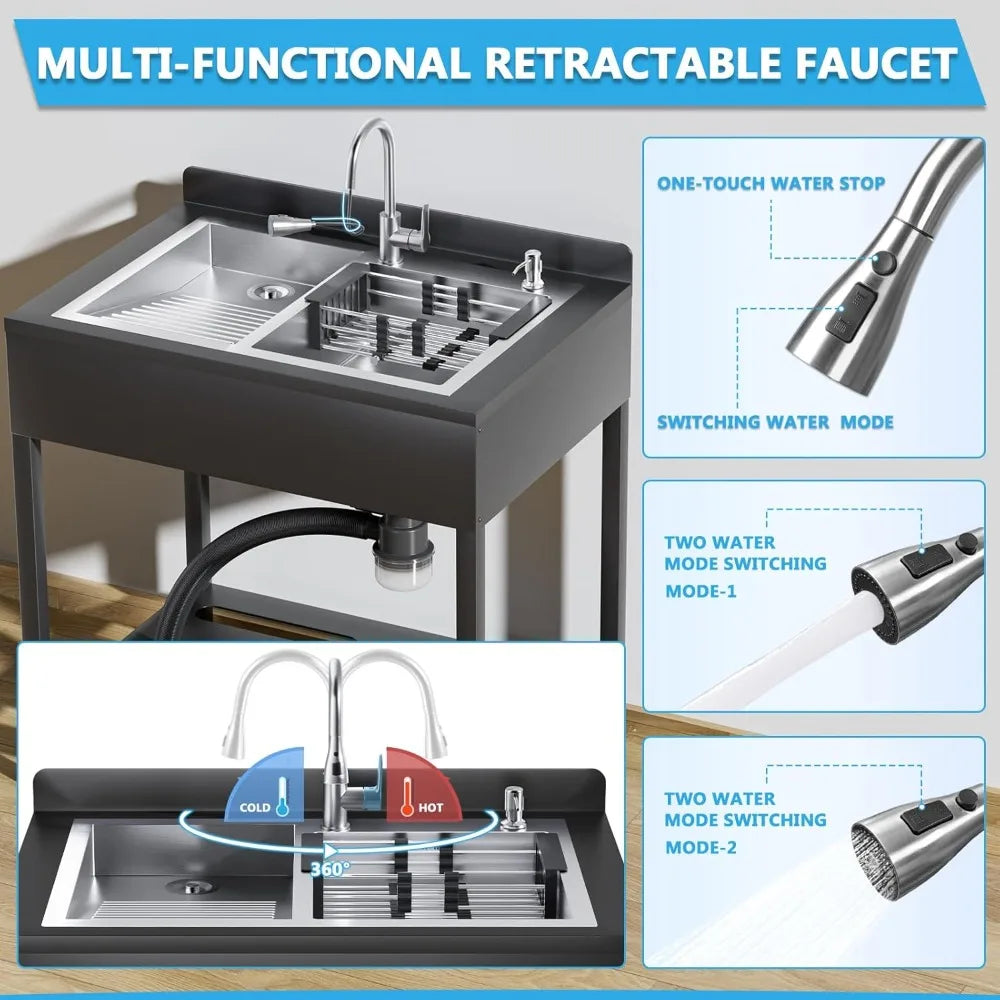 40 Inch Stainless Steel Utility Sink Commercial Kitchen Sink with Faucet
