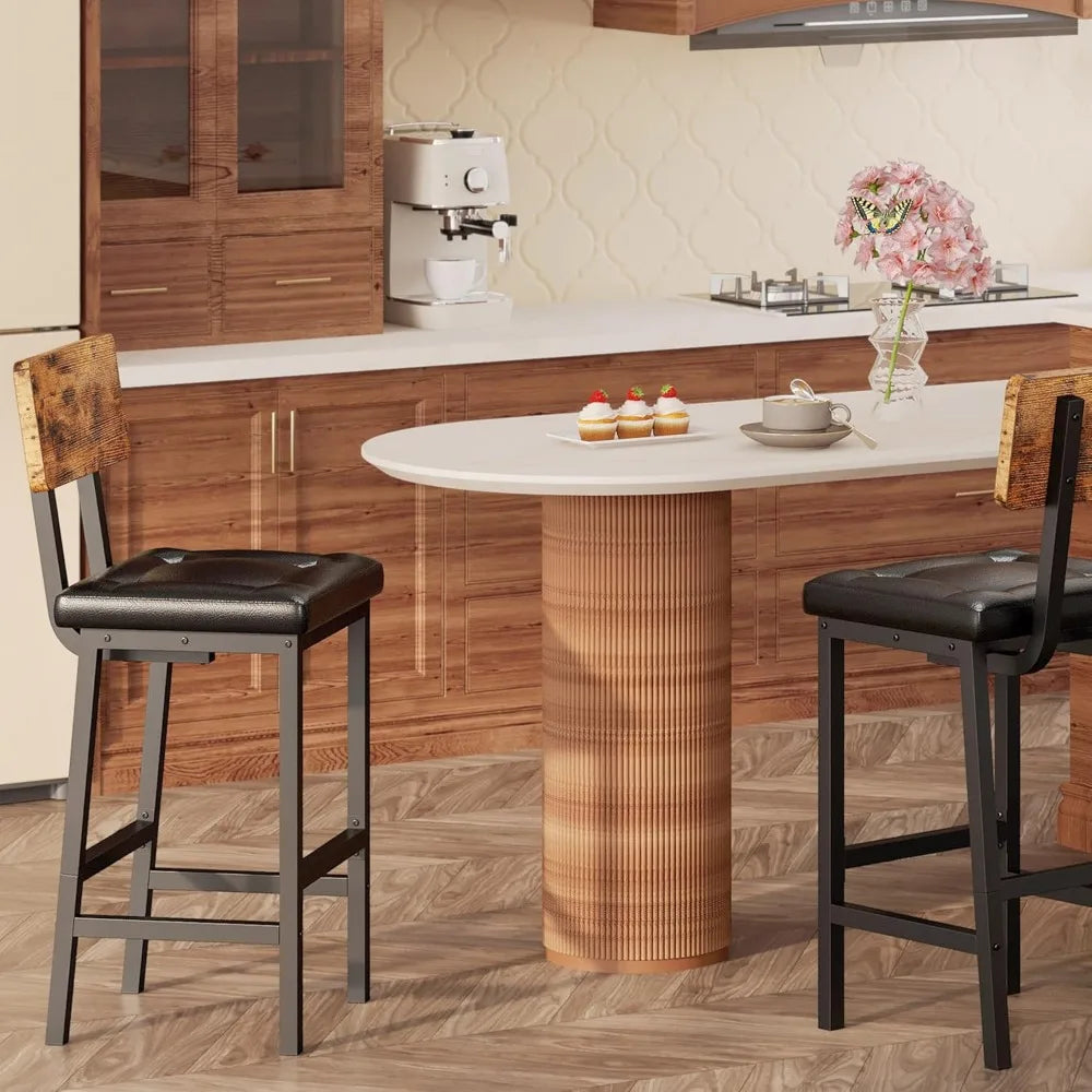 Bar Stools Set of 2 PU Upholstered Stools with Backrest and Footrest