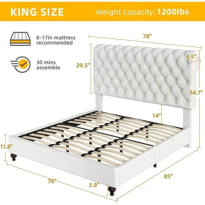 Ljustra King Size Platform Bed with 54 Inch Tall Headboard PU Leather