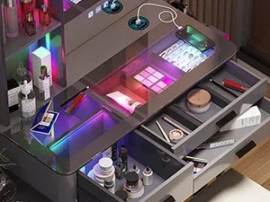 RGB Vanity Makeup Desk with 6 Drawers Smart Lighting and Charging Station