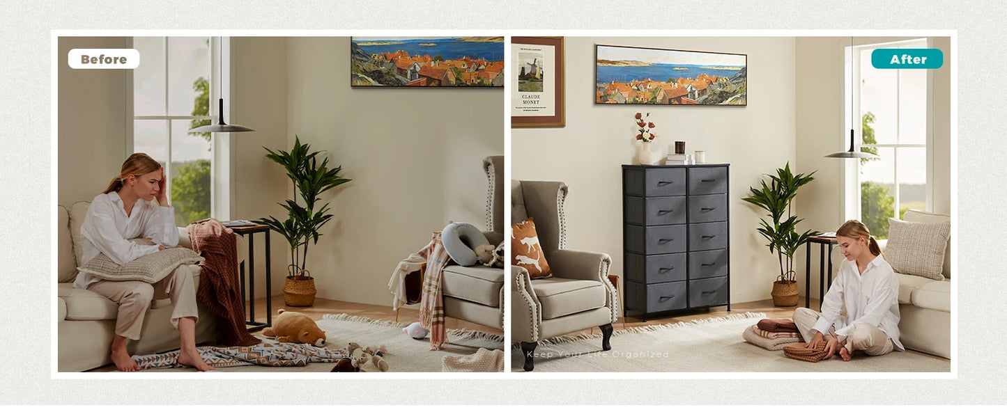 Ljustra Bedside Table Storage Cabinet with 10 Fabric Drawers