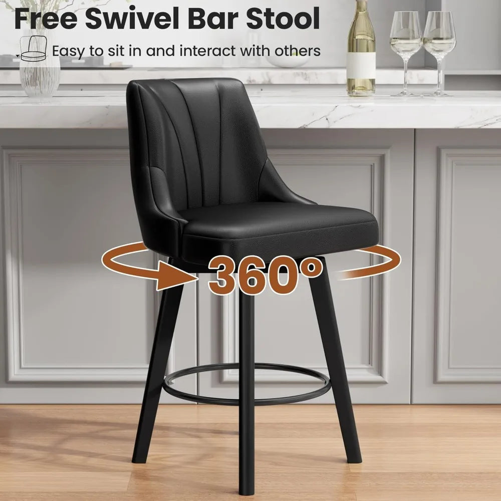 Counter Height Swivel Bar Stool Set of 4 Upholstered PU Leather