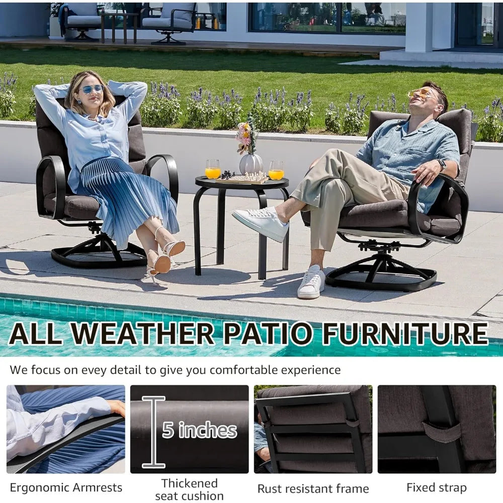 Ljustra Patio Bistro Set 3 Piece Outdoor Swivel Glider Rocking Chairs