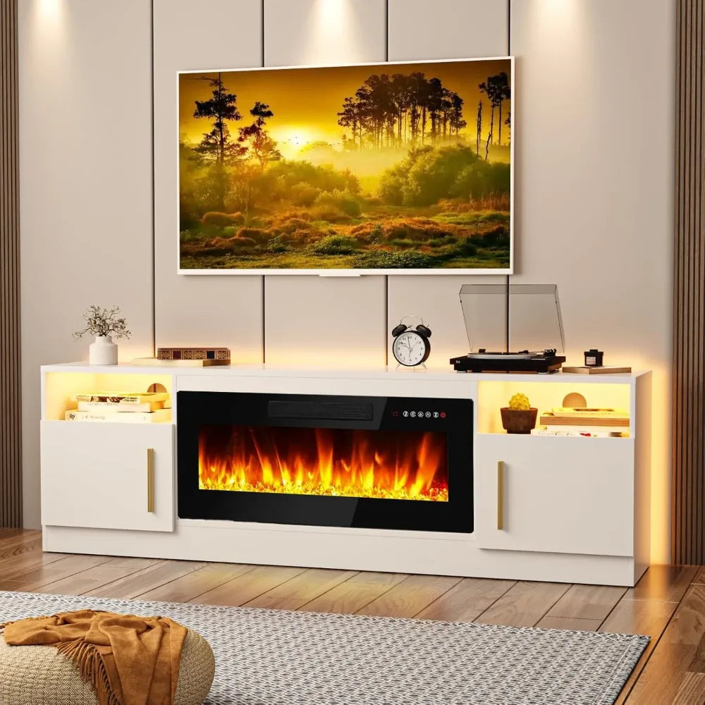 Fireplace TV Stand Entertainment Center 70" Wooden TV Stand for 80" TVs