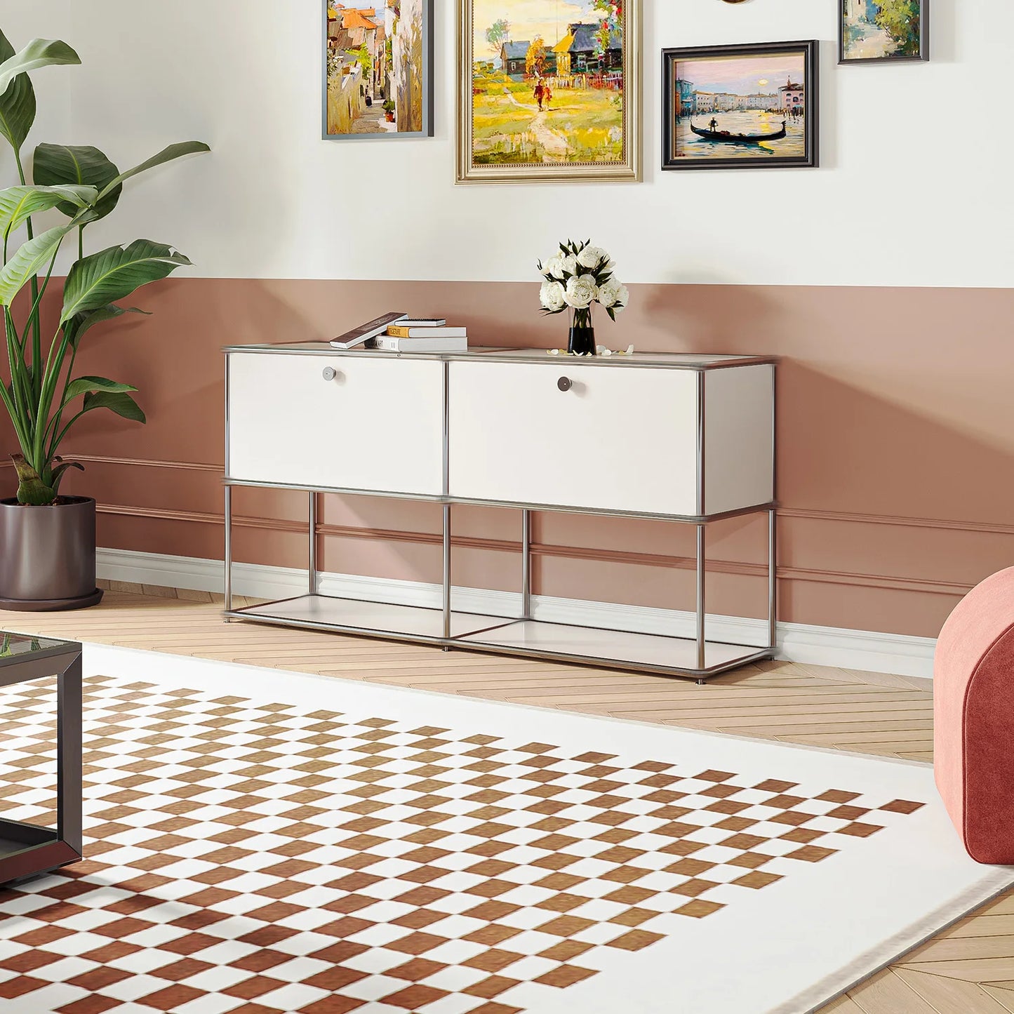 Modular Stainless Steel TV Cabinet Storage Shelf Living Room Furniture