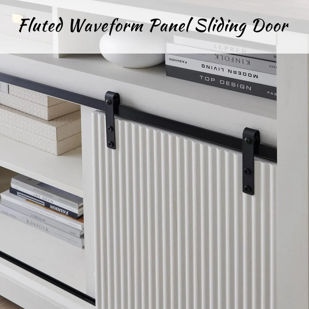 Fluted TV Stand for 75 Inch TVs Modern Entertainment Center Storage