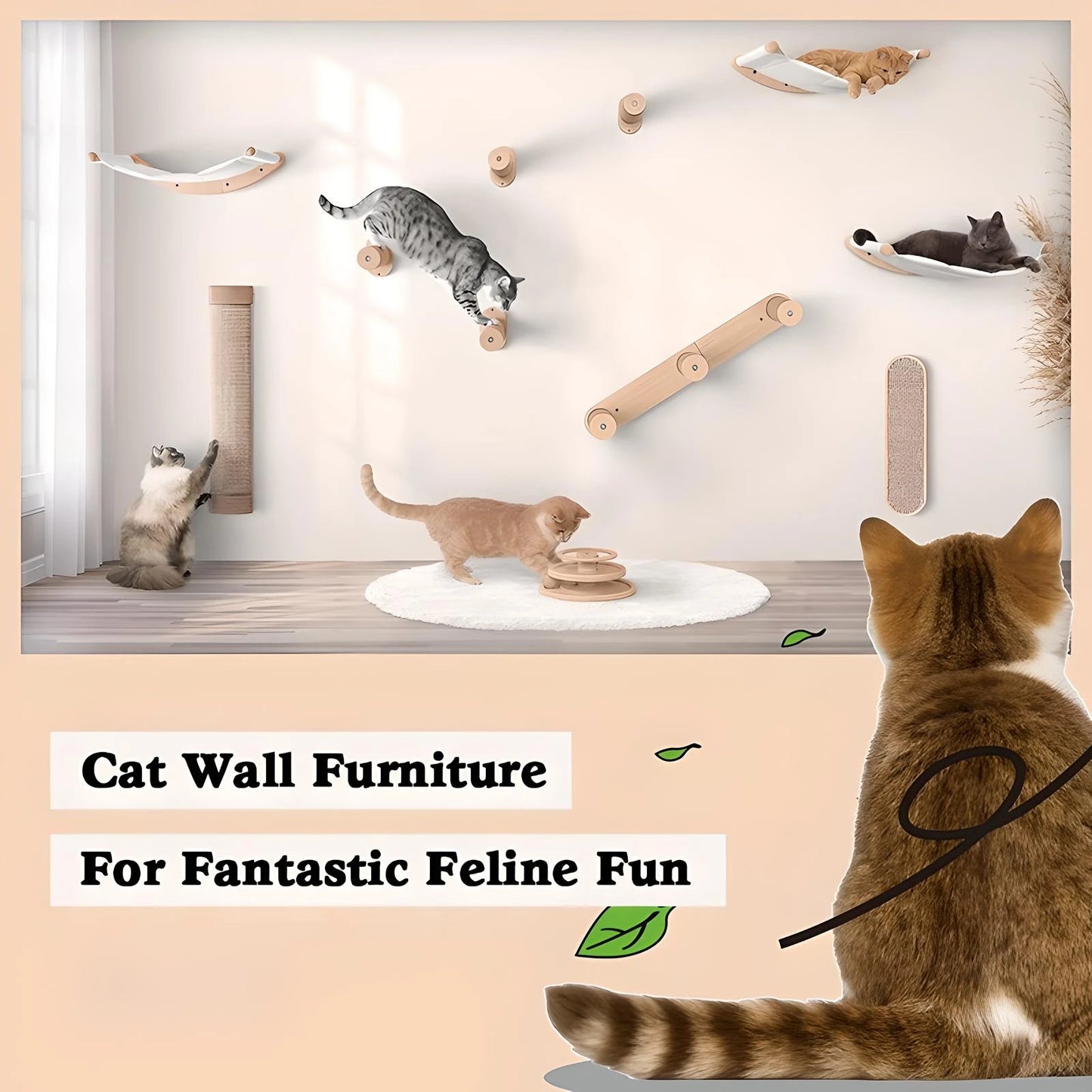 Cat Hammock Wall Mounted Shelf with Steps for Climbing and Lounging