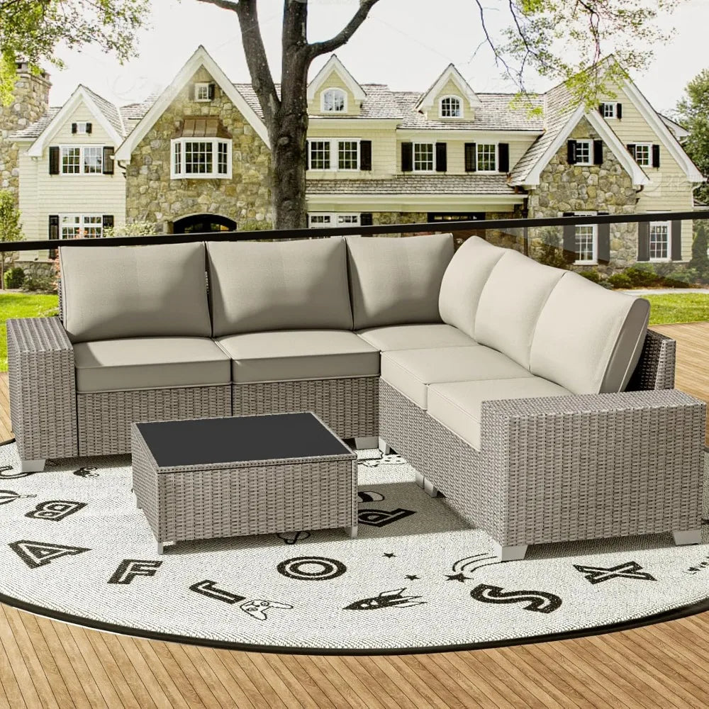 6-Piece All Weather Rattan Sectional Conversation Set with Cushions