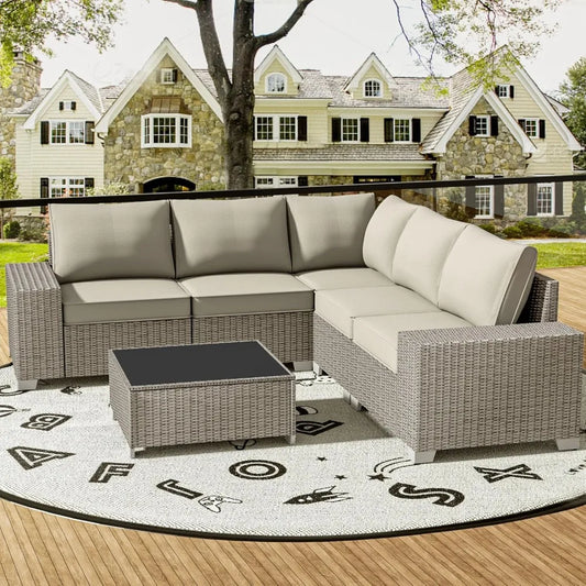 6-Piece All Weather Rattan Sectional Conversation Set with Cushions
