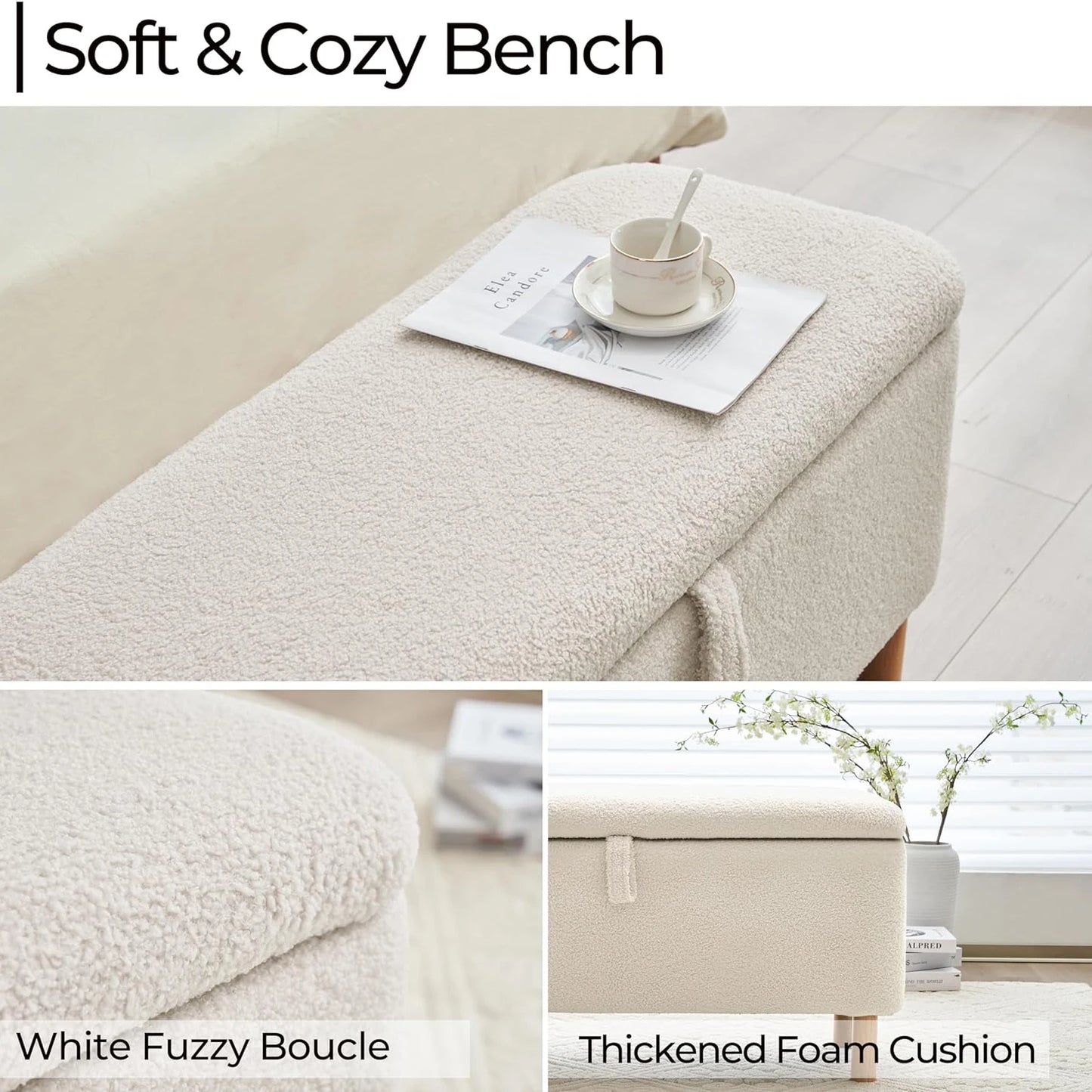 Boucle Storage Ottoman Bench for Bedroom Entryway Home Decor