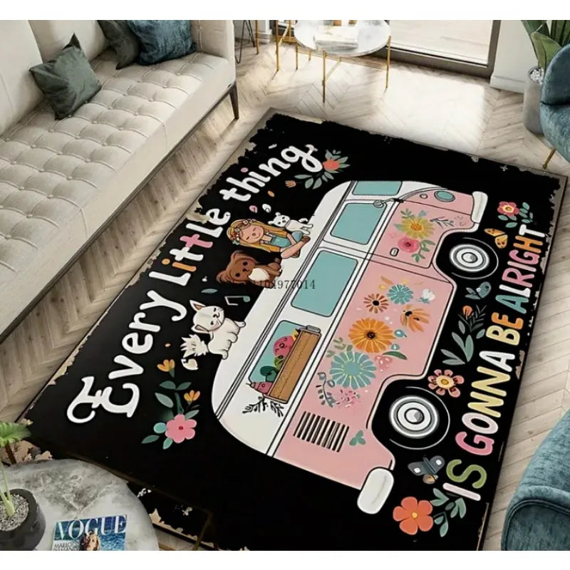 Everything Will Be Fine Bus Pattern Rug Durable Indoor Outdoor Mat