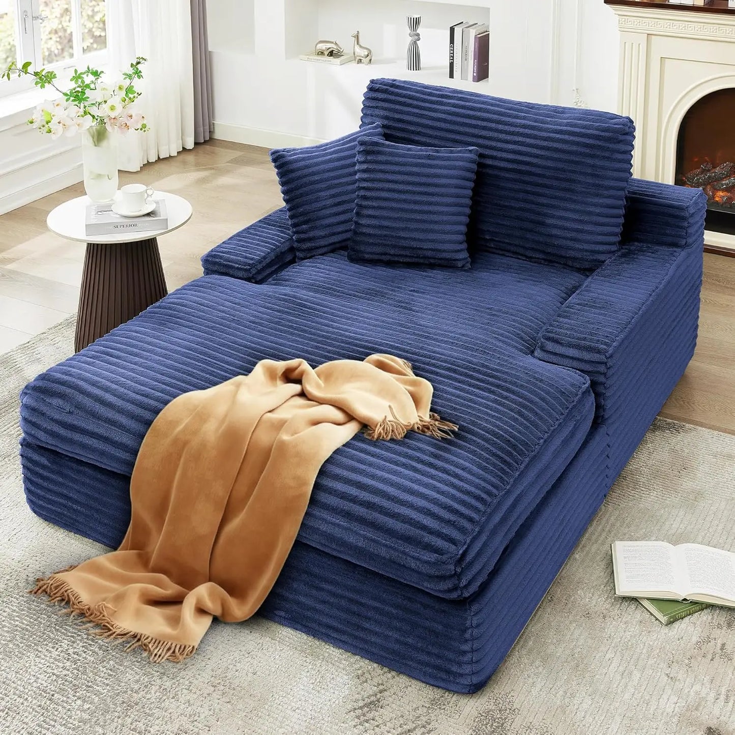 Oversized Chaise Lounge Sofa Chair Corduroy Memory Foam Reading Chair