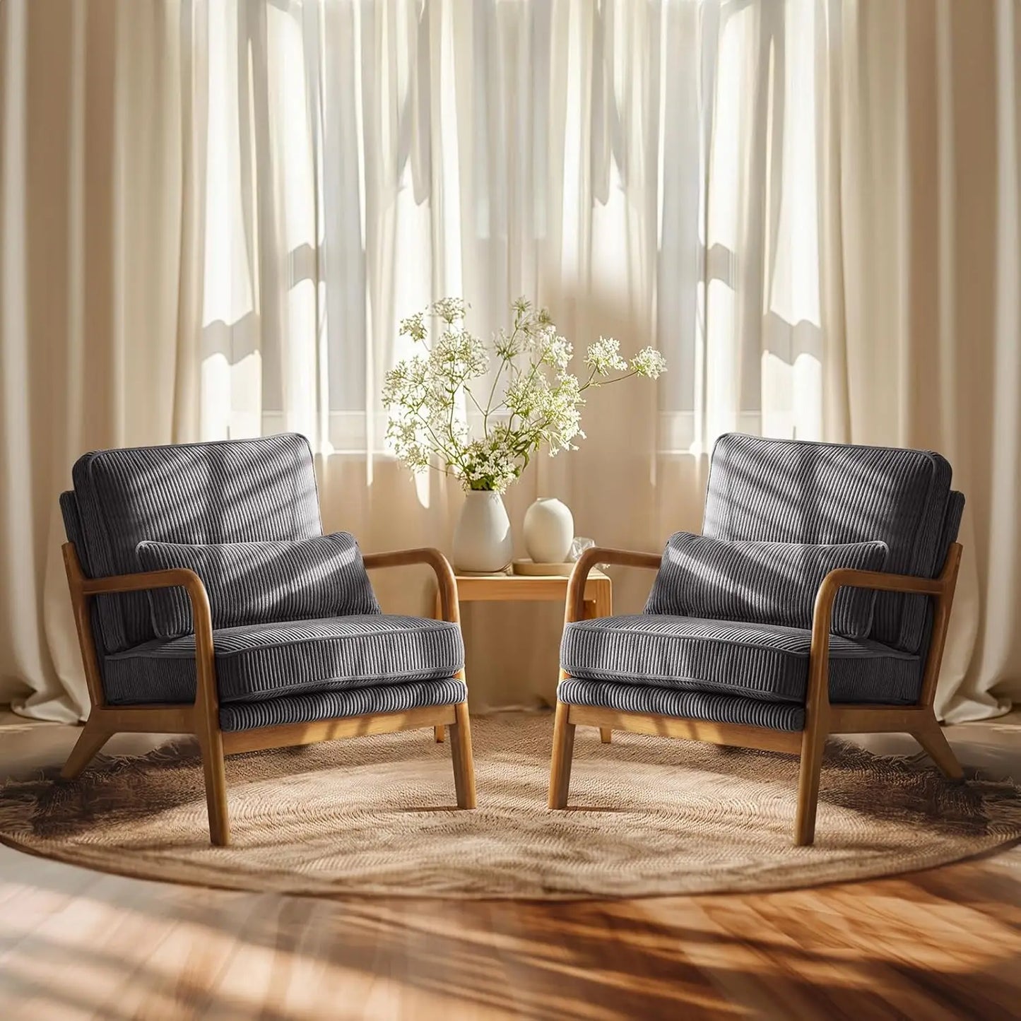 Ljustra Premium Corduroy Accent Chairs Set of 2 Upholstered Arm Chair