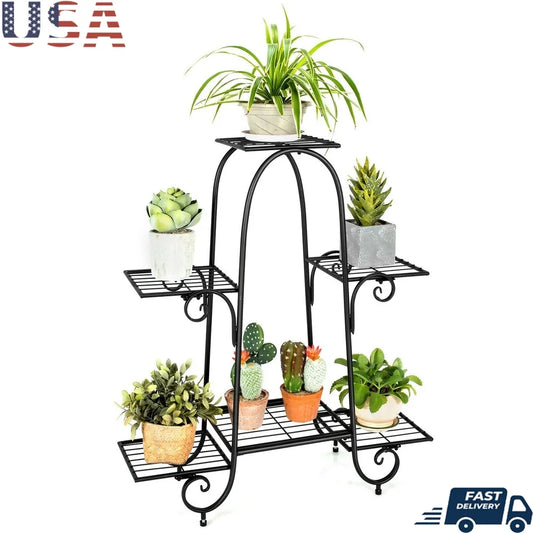 6 Tier Metal Plant Stand Vertical Flower Pot Holder Indoor Outdoor Rack