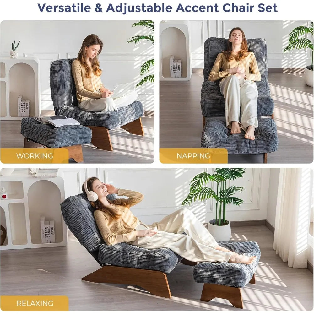 Accent Chair Ottoman Adjustable Backrest Tufted Living Room Furniture