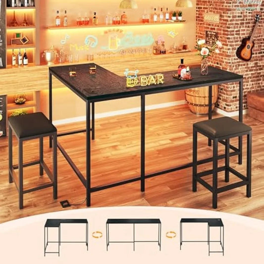 Ljustra Bar Table and Chairs Set Convertible Space-Saving Kitchen Furniture