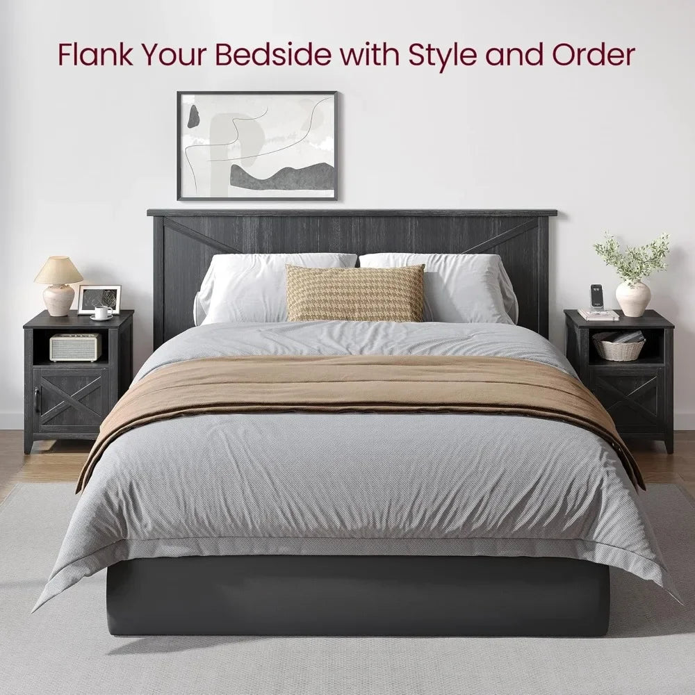 Farmhouse Nightstand Set of 2 Bedside Storage Tables for Bedroom Living