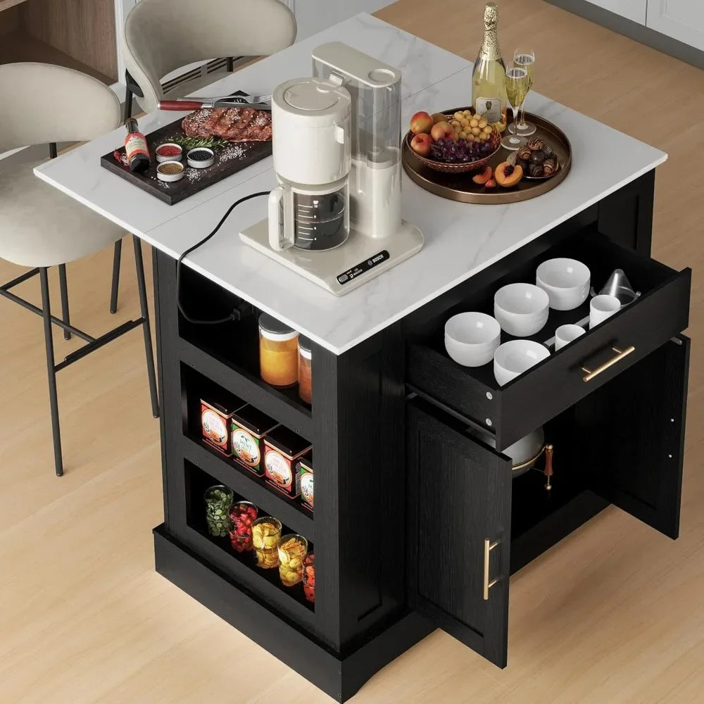 Large Kitchen Island with Storage Power Outlet Adjustable Shelves