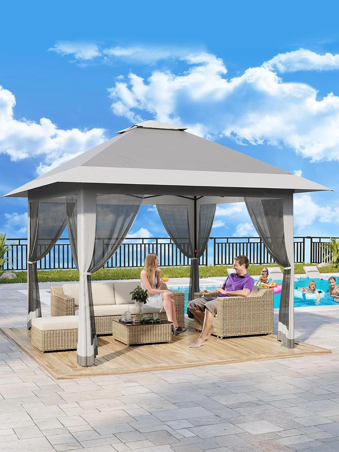 13x13FT Pop Up Gazebo Canopy Tent with Mosquito Netting for Outdoor Events