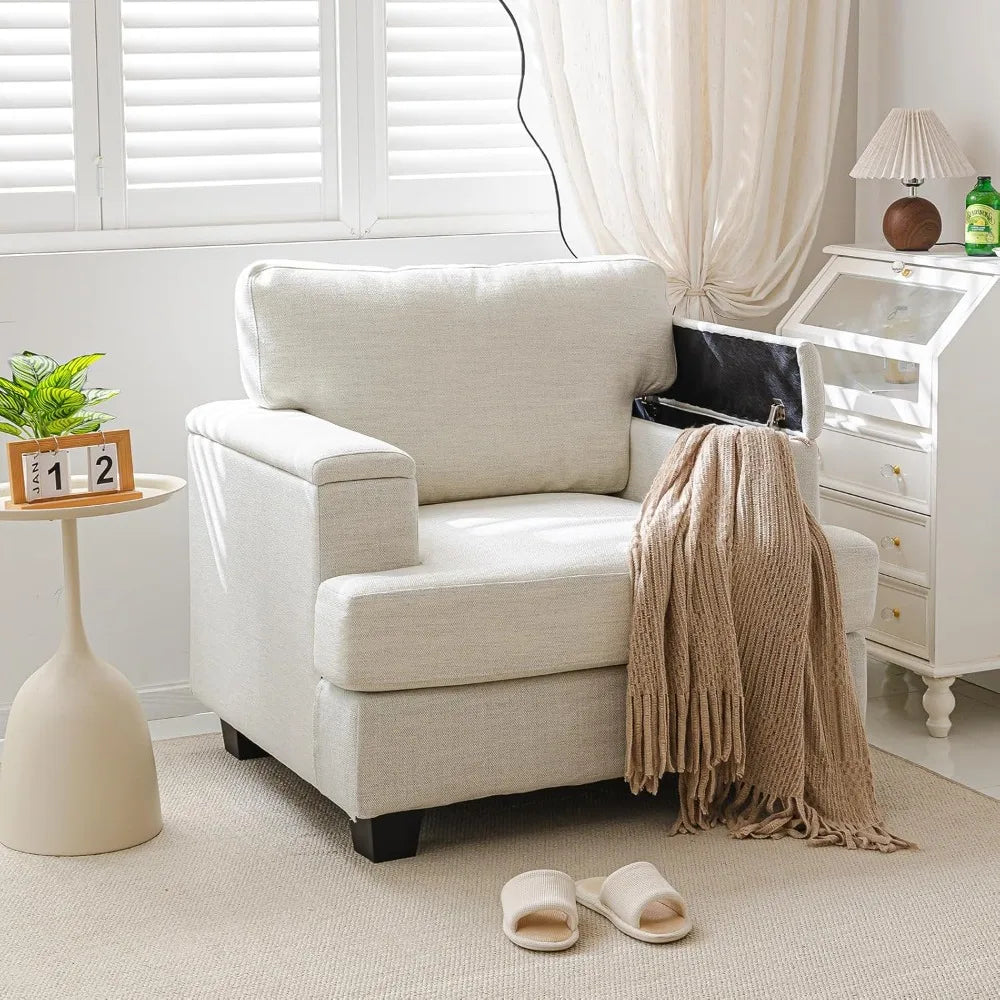 Oversized Accent Chair with Armrest Storage Deep Comfy Reading Chair