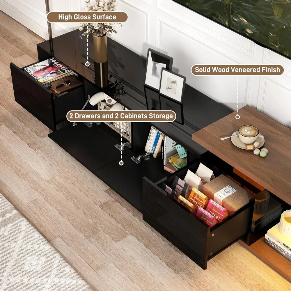 Extendable TV Stand with LED Light Modern Media Console for 120 Inch TV