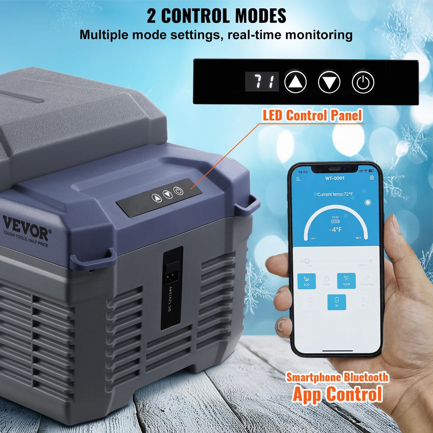 Portable Car Refrigerator 8L to 75L Bluetooth Adjustable Temp for Camping