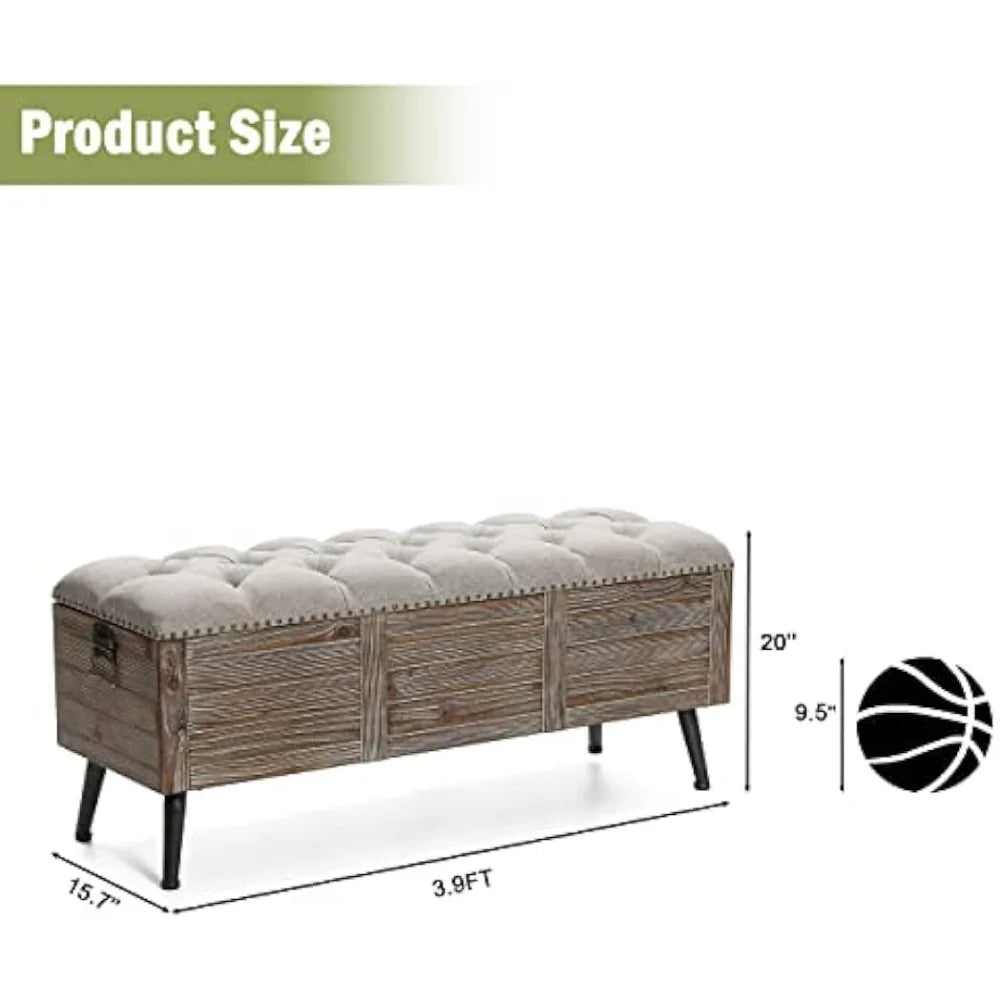 Ljustra 47 Inch Farmhouse Storage Bench for Bedroom Seating and Storage