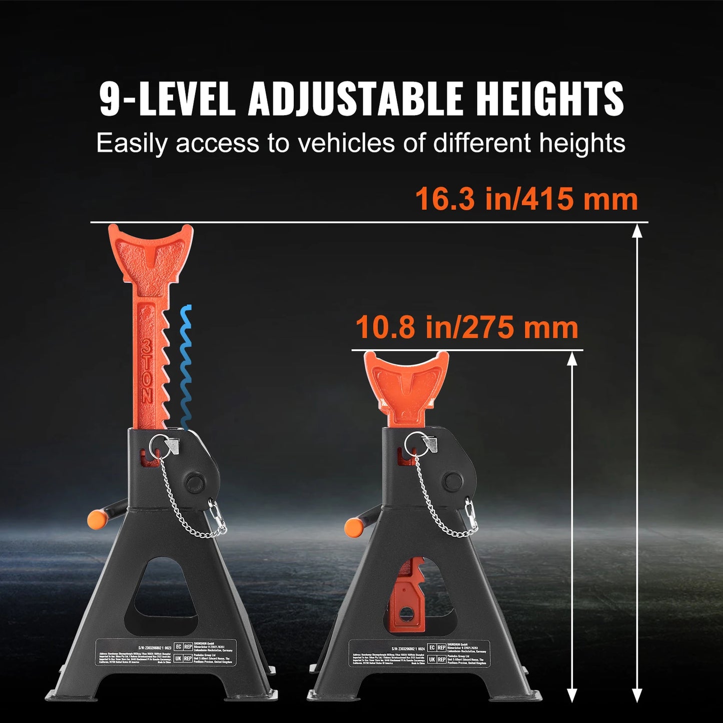 Ljustra 3 Ton Car Jack Stands Adjustable Double Locking SUV Pickup Truck