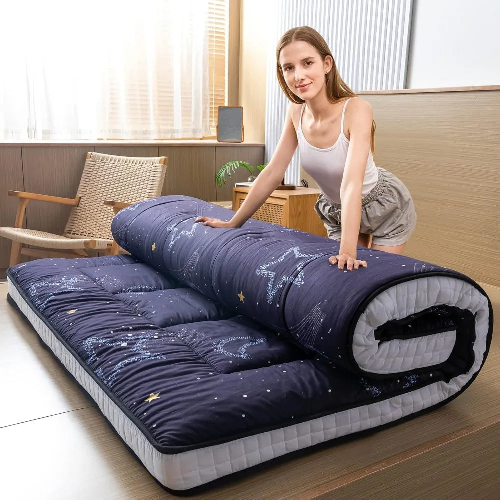 Ljustra Black Moon and Star Futon Mattress Japanese Floor Mattress King