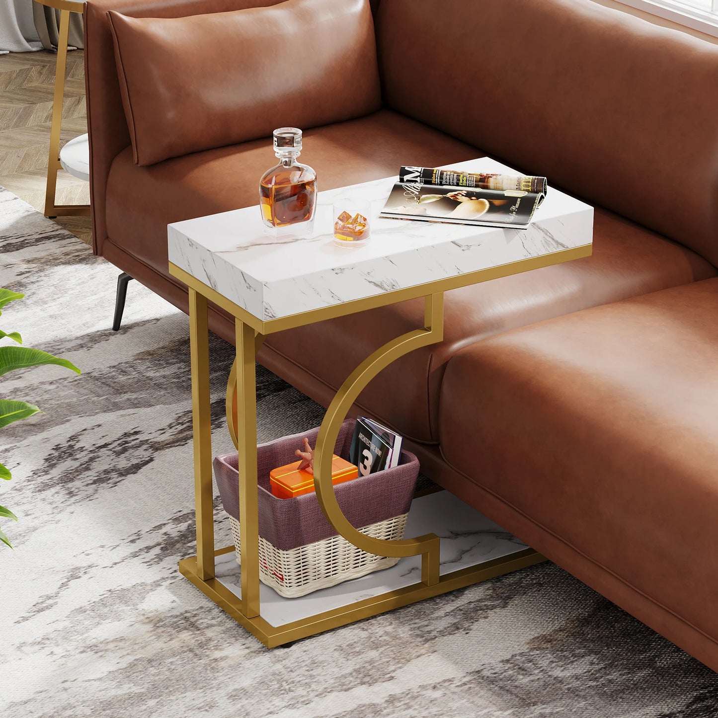 Ljustra C Shaped End Table Modern Side Table for Living Room Bedside