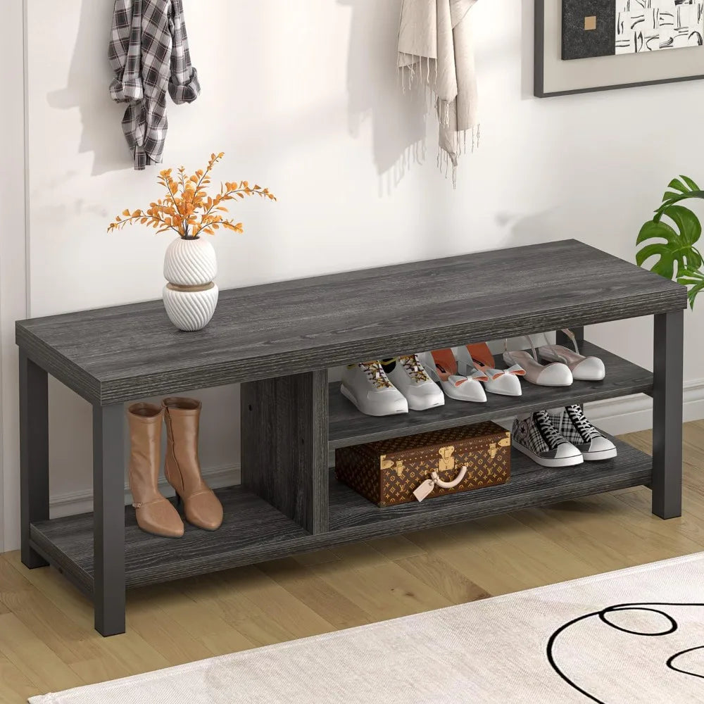 Entryway Bench with Shoe Storage Rustic Wooden Hallway Furniture