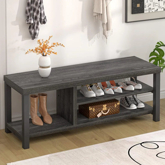 Entryway Bench with Shoe Storage Rustic Wooden Hallway Furniture