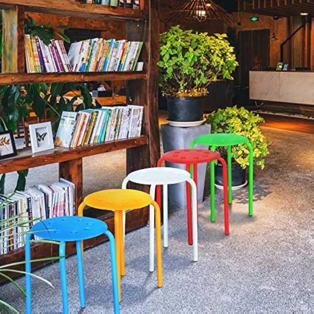 Set of 5 Stackable Plastic Classroom Bar Stools 17.3in Height Modern