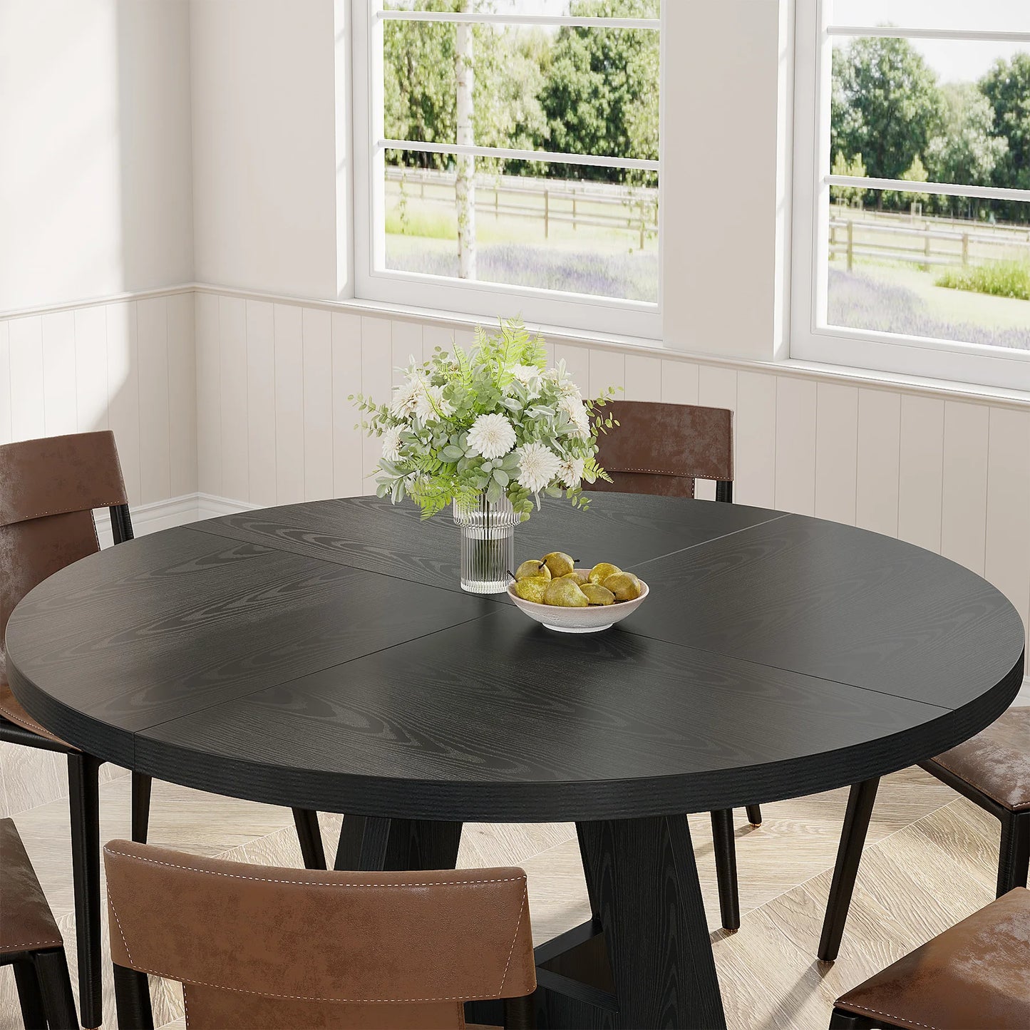 Ljustra Round Dining Table for 4 Farmhouse Style Kitchen Table 47 Inch