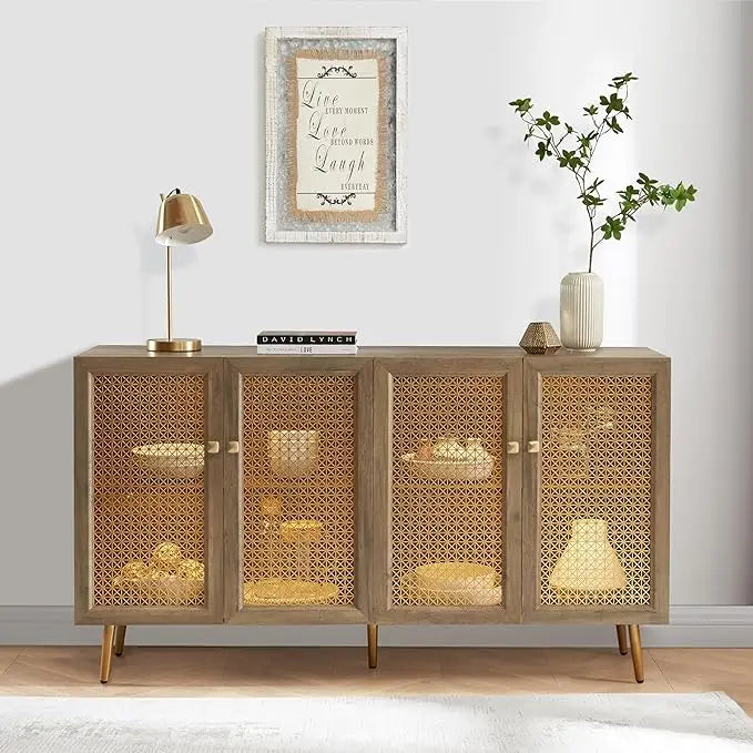 63 Inch Large Buffet Sideboard with LED Light Storage Accent Cabinet