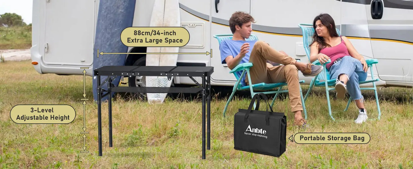 Folding Camping Table Portable Aluminum Adjustable Height Outdoor BBQ
