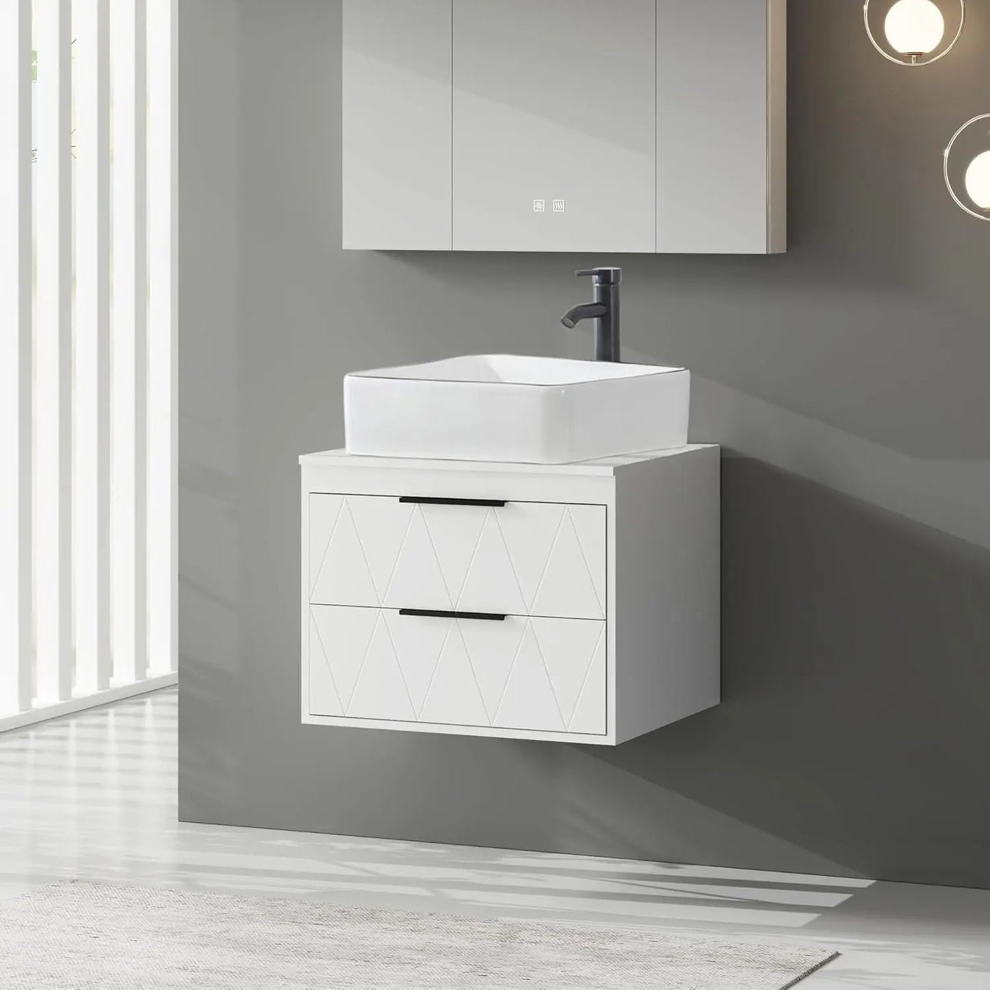 24 Inch Bathroom Vanity Wall Mounted Cabinet with Sink and Storage