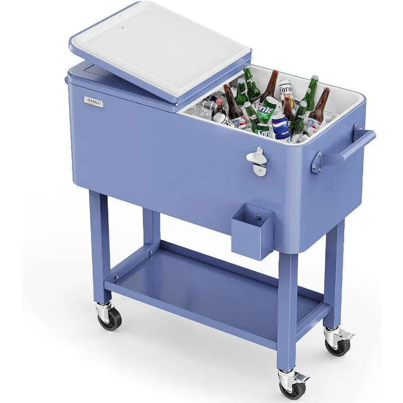 Ljustra 80 Quart Rolling Ice Chest Portable Cooler Cart with Shelf
