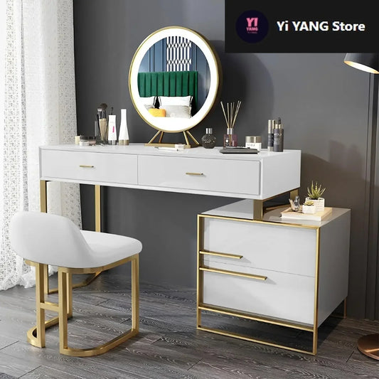 Makeup Vanity Set with Mirror and Lights Dresser Table 4 Drawer Stool