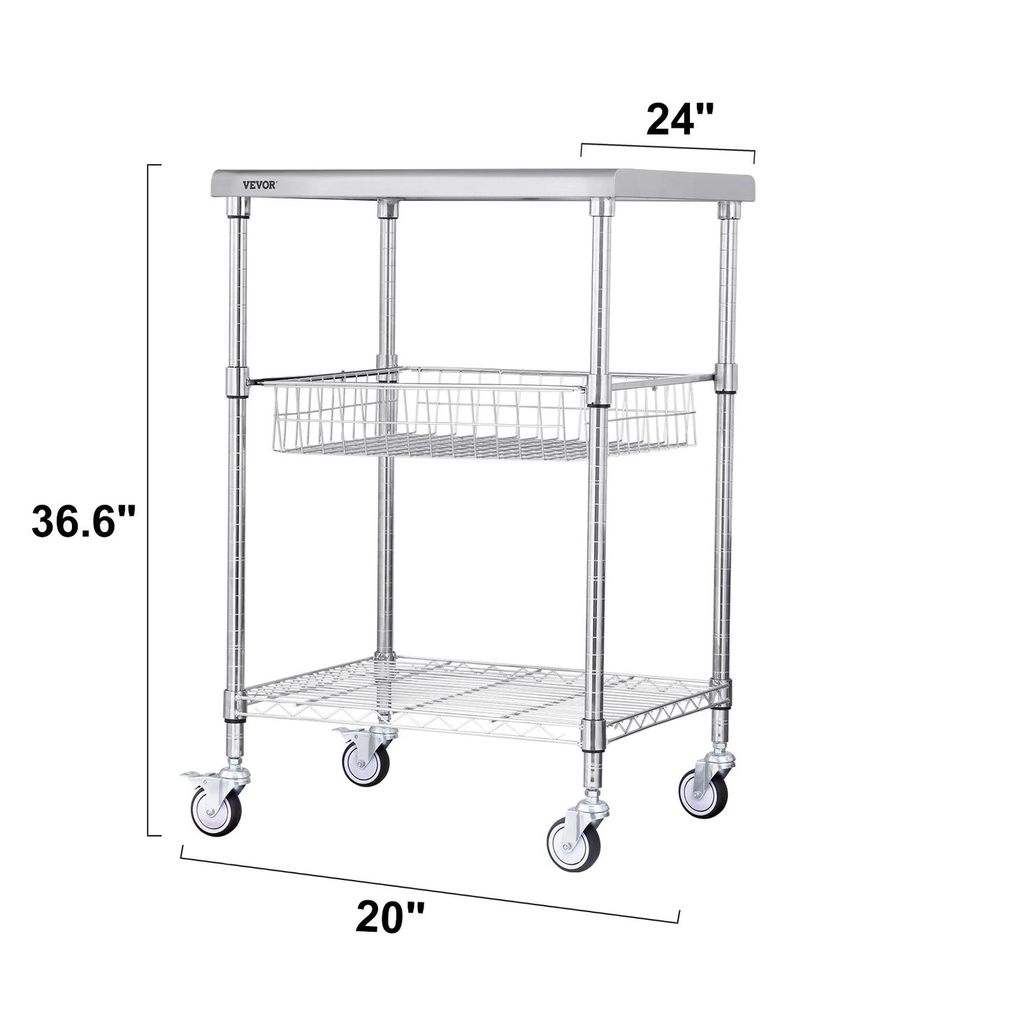Ljustra 3 Tier Rolling Utility Cart Mobile Shelving Unit Organizer Trolley