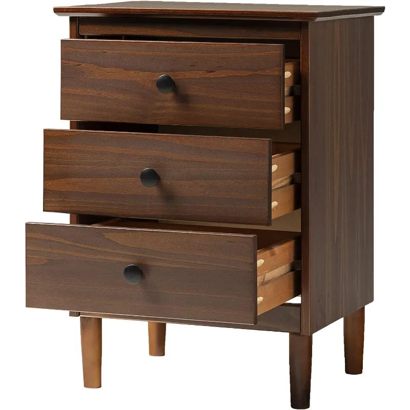 Ljustra Traditional Wood 3 Drawer Nightstand Storage Bedside Table